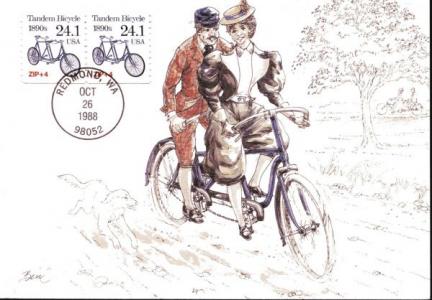Tandem Bike 1988 Postage Stamp with Postcard